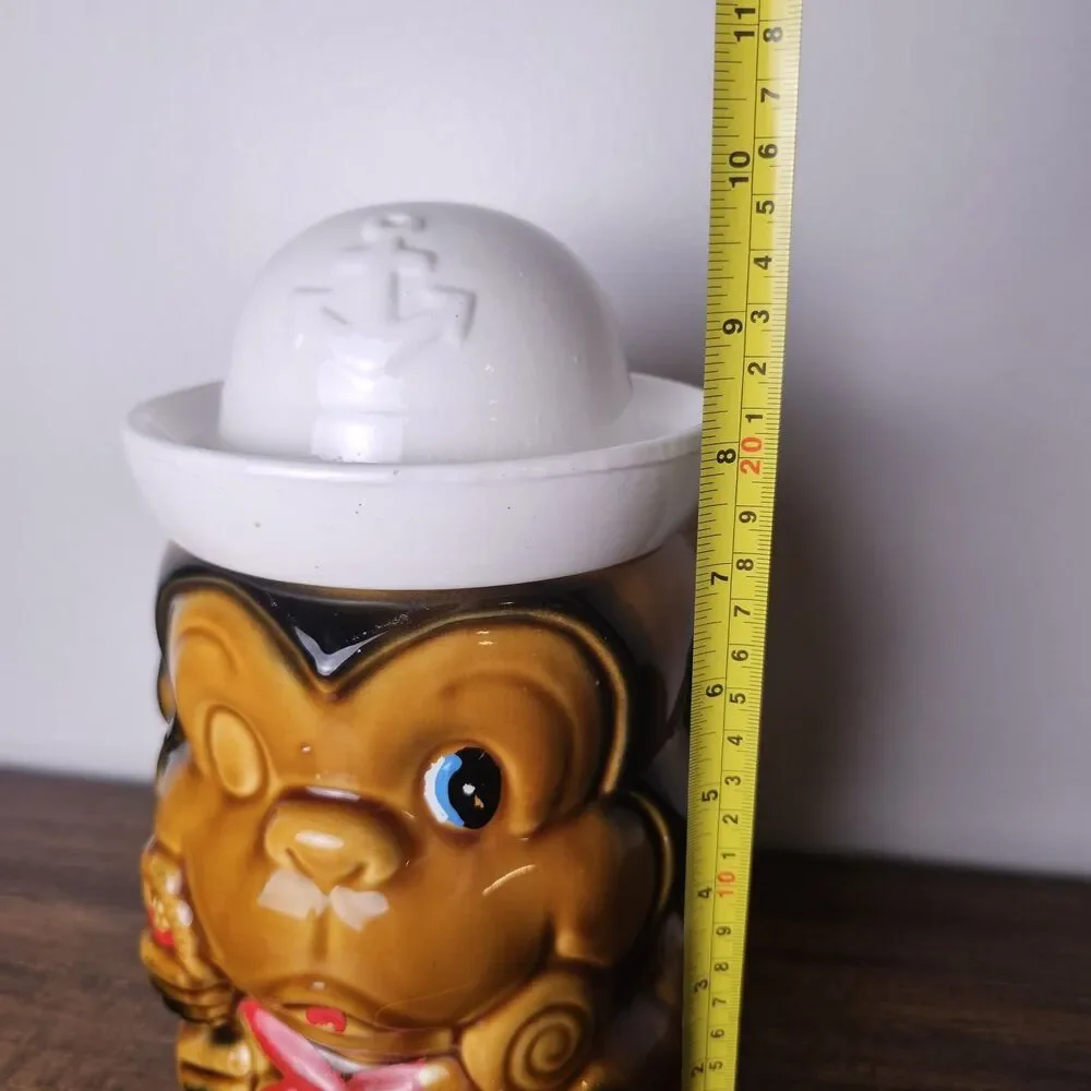 Vintage Japan Sailor Monkey Cookie Jar Ceramic Lollipop Canister 1960s 1970s